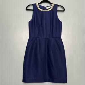 3.1 Phillip Lim Embellished Pearl Neckline Silk Cotton Wool Sheath Dress Size 4